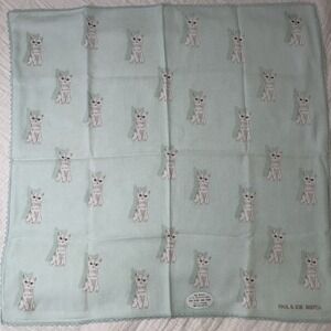 Paul & Joe Sister Scarf Handkerchief Cat Print Cotton Blue Lace Trim 17"
